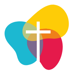 Christian Apparel Icon – Cross and Abstract Symbol in Bright Colors Representing Faith-Based Clothing Line