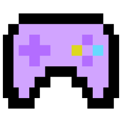 Gaming Apparel Icon – Pixelated Purple Game Controller Representing Video Game-Inspired Clothing Collection