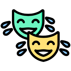 Humor Style Icon – Smiling Theater Masks in Comic Style Representing Funny and Quirky Fashion Designs