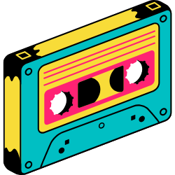 Retro and Vintage Vibes Icon – Colorful Cassette Tape Representing 80s and 90s Inspired Fashion Styles