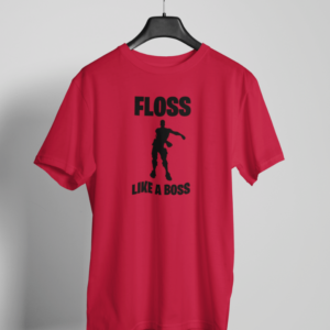 Red Fortnite Floss Like a Boss gamer t-shirt with silhouette dance graphic