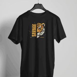 Black t-shirt with half tiger face, bold SAVAGE lettering, and Brooklyn streetwear design